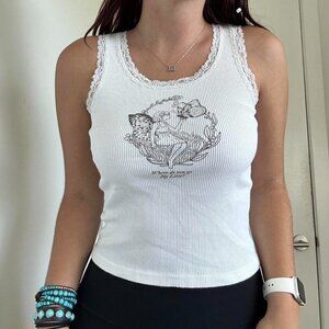 JOHN GALT BRANDY MELVILLE 90s Y2K Lace Trim Fairy Tank Top White